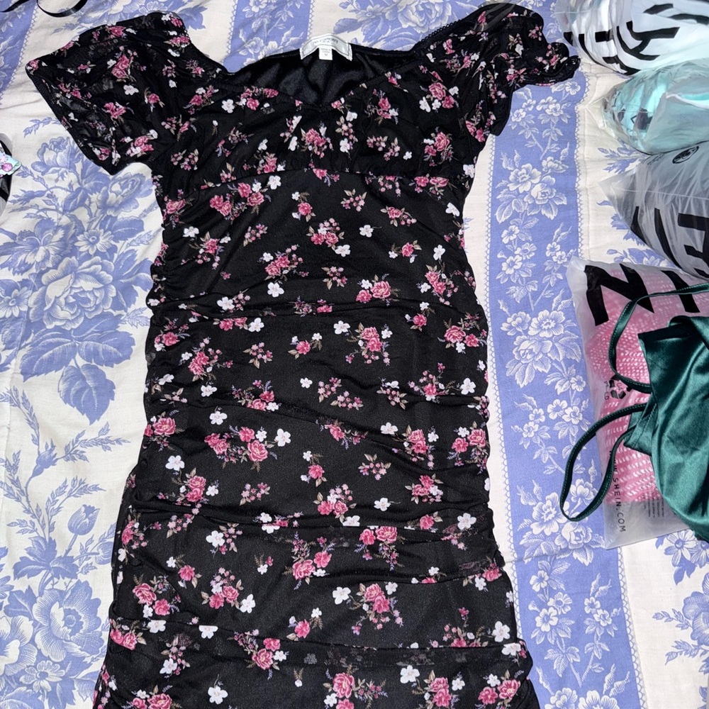 Floral Black Midi Dress